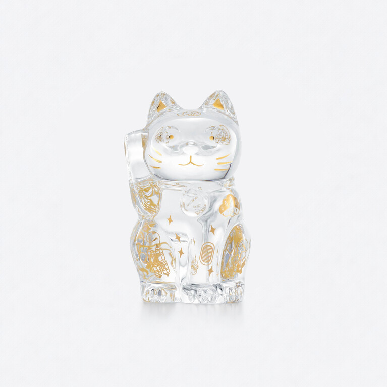Cat Maneki Neko Figurine S Baccarat in Crystal Clear View 1