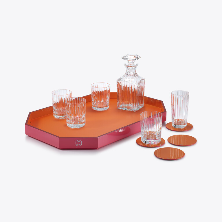 Plateau Octogone L Baccarat en Cuir Recycl&eacute; Orange Voir 3