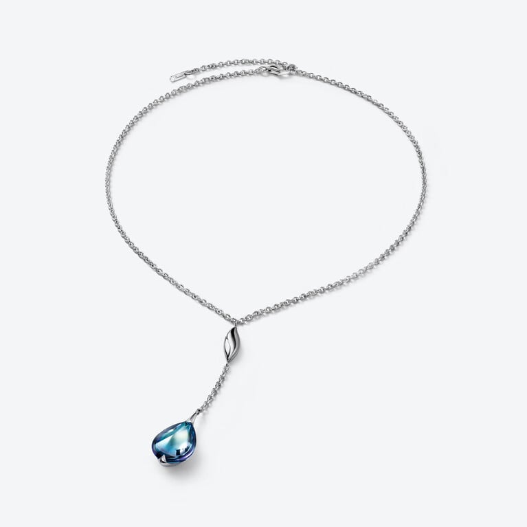 Collier Ras-de-cou Fleurs de Psydélic Argent Aqua Miroir Baccarat