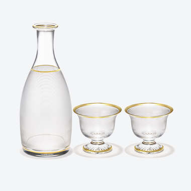 Sensuji Gold Rimmed Sake Cupe & Decanter View 1