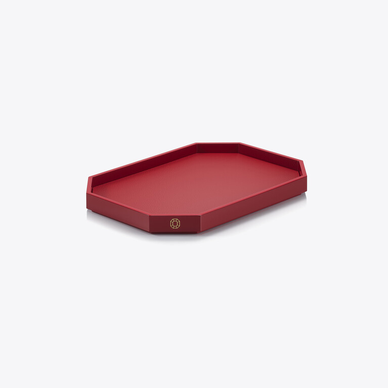 Octogone Tray S Baccarat in Recycled leather Red