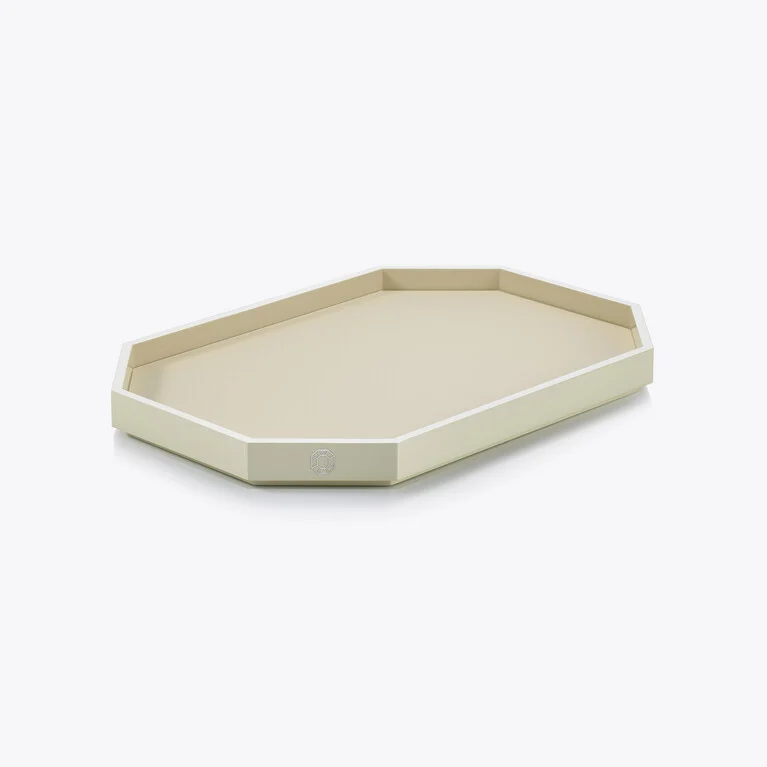 Octogone Tray M Baccarat in Recycled leather White View 1