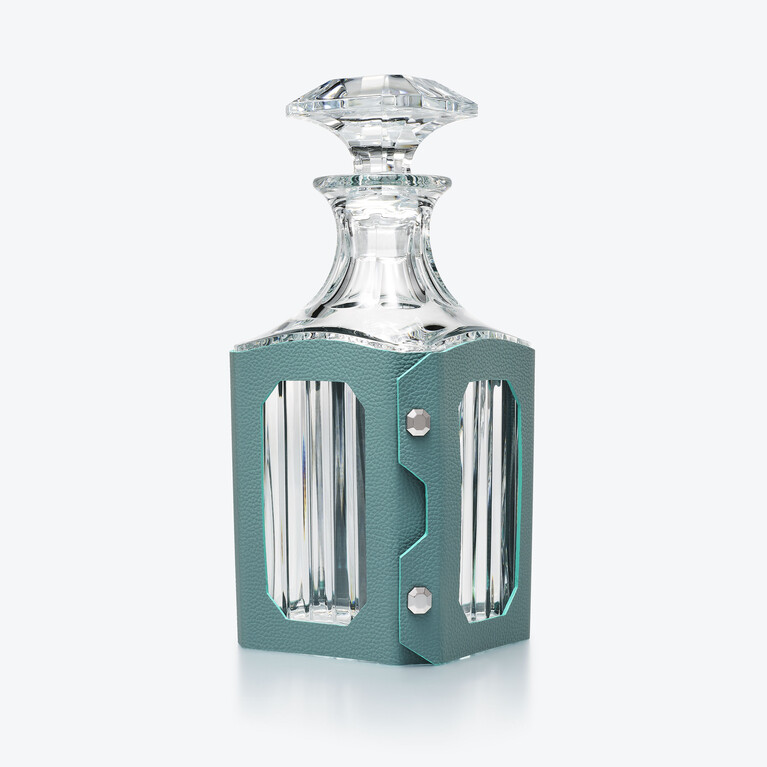옥타곤 디캔터 케이스 (Octogone Decanter Case) Baccarat, 블루 레더로 만든