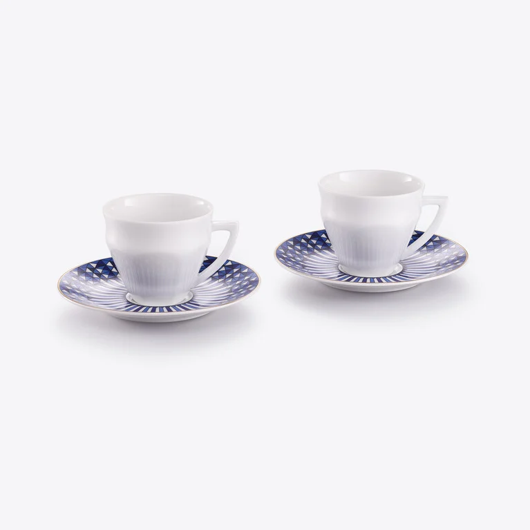 Arcadia Talleyrand Blue Coffee Cups & Saucers Baccarat in Porcelain Blue View 1