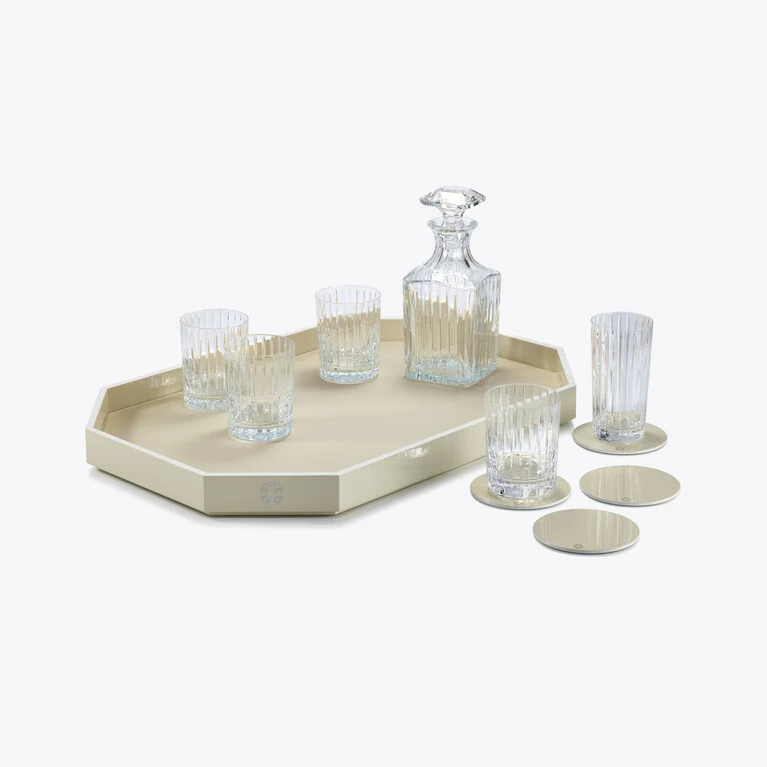 Octogone Tray L Baccarat in Recycled leather White View 4