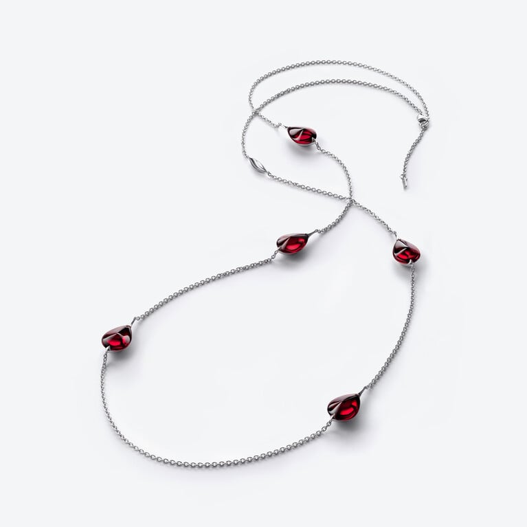 Fleurs de Psyd&eacute;lic Silver Long Necklace Baccarat in Silver Red