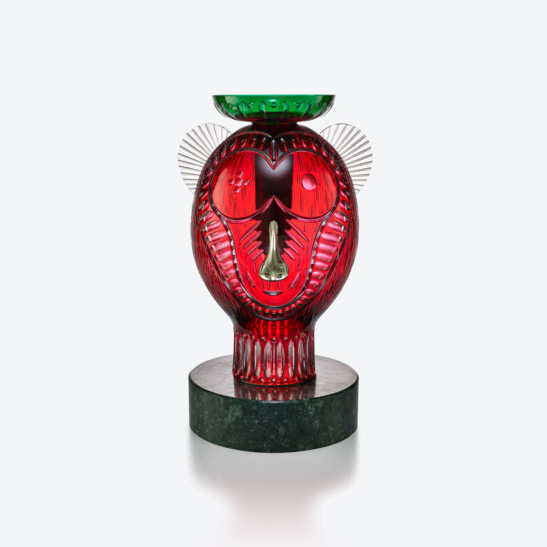 Faunacrystopolis Affe-Skulptur Baccarat in Rotem Kristall