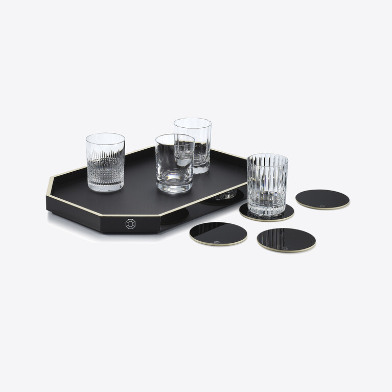 Octogone-Tablett M Baccarat in Schwarzem Recyceltes Leder Siehe 3