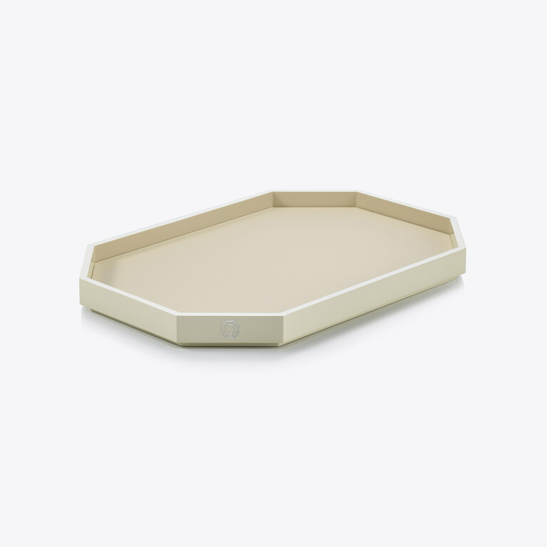 Octogone Tray M Baccarat in Recycled leather White View 1