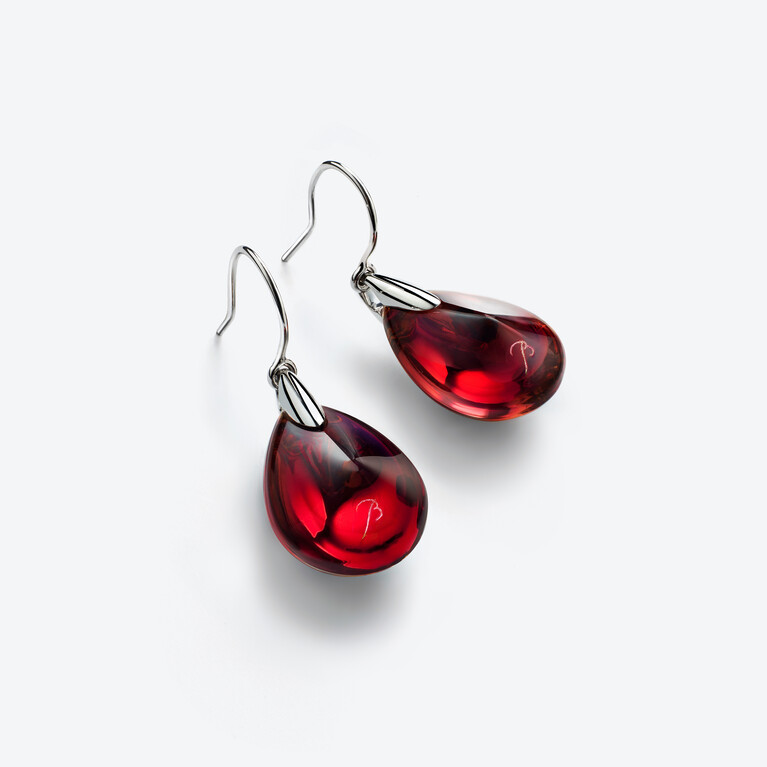 Boucles d'Oreilles Psydélic Argent Rouge irisé Baccarat