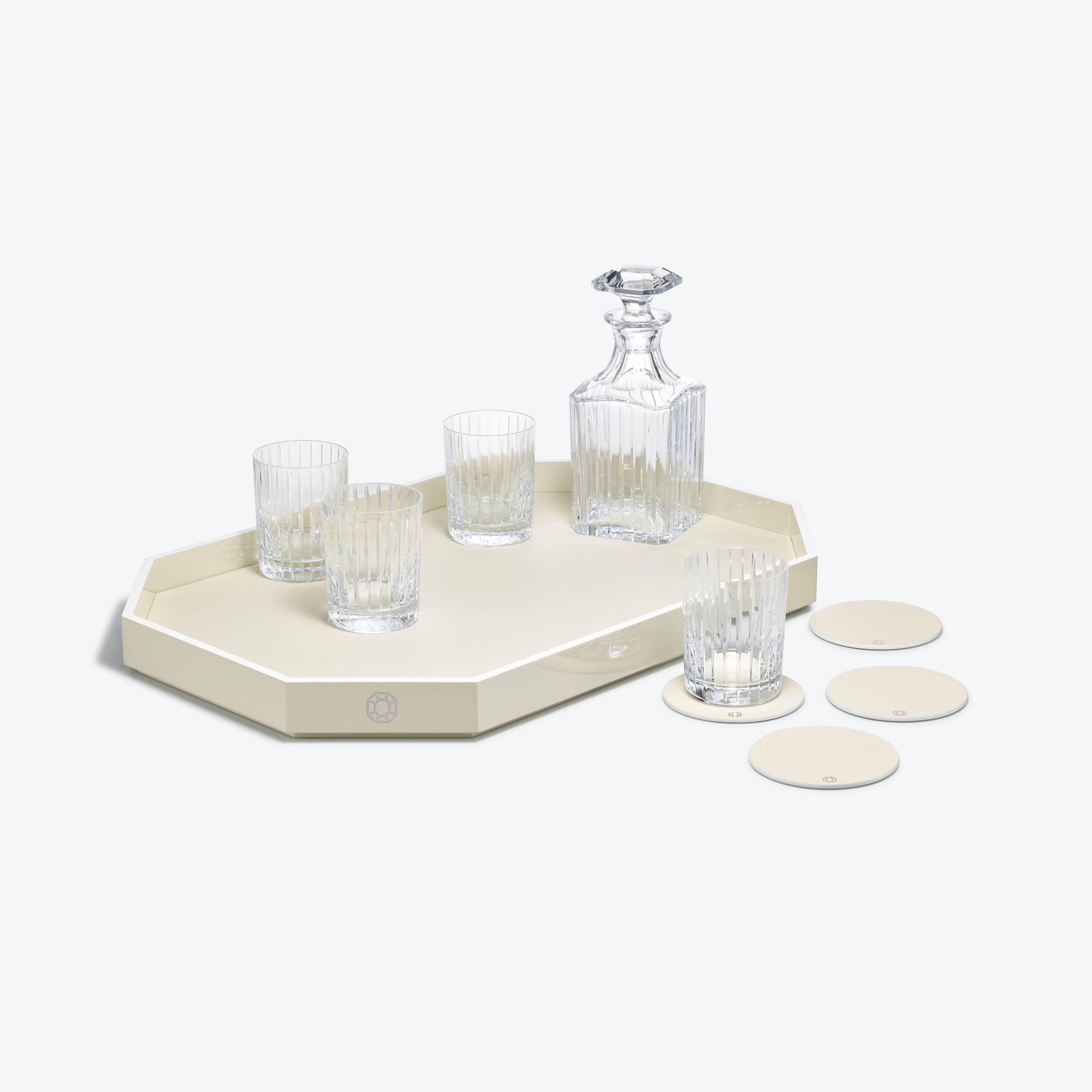 Harmonie Whisky Decanter & Harmonie Tumblers & Octogone Tray L