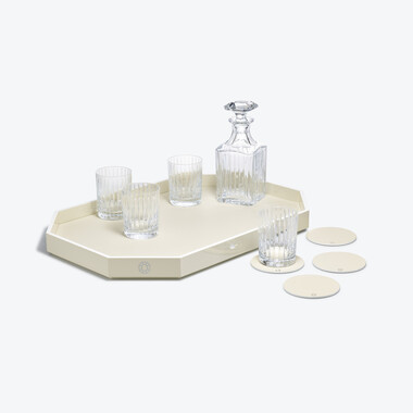 Octogone Tray L & Coaster X4 Light Beige & Harmonie Tumblers & Whiskey Decanter  Baccarat