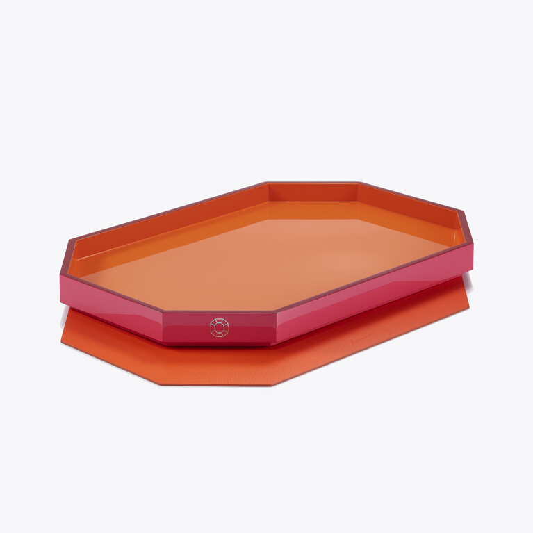 Plateau Octogone L Baccarat en Cuir Recycl&eacute; Orange Voir 2