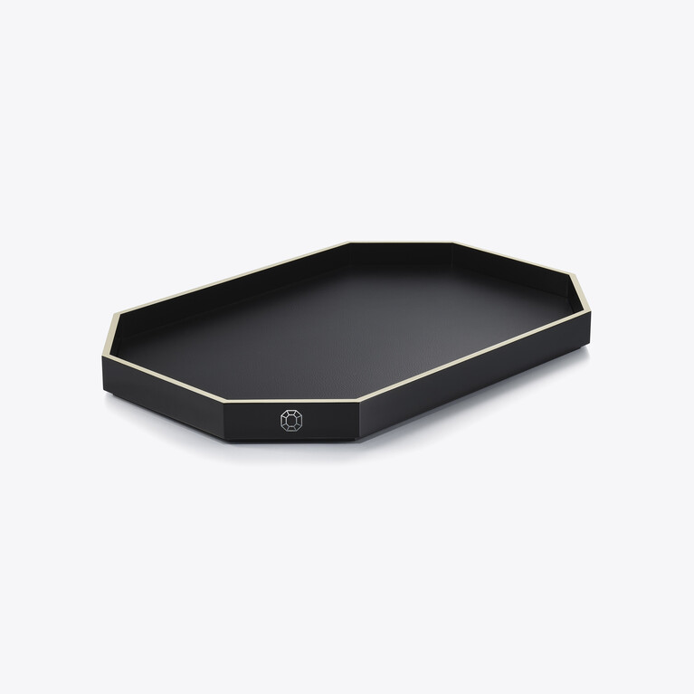Octogone Tray M Baccarat in Recycled leather Black View 1