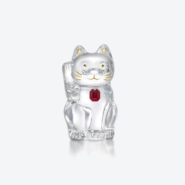 Cat Maneki Neko Octagon Figurine Baccarat in Crystal Red