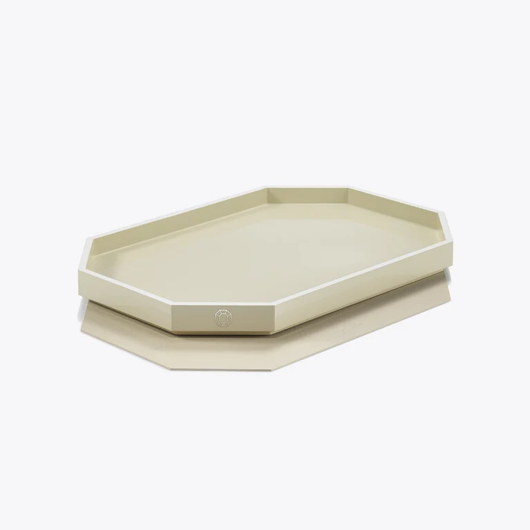 Octogone Tray M Baccarat in Recycled leather White View 2