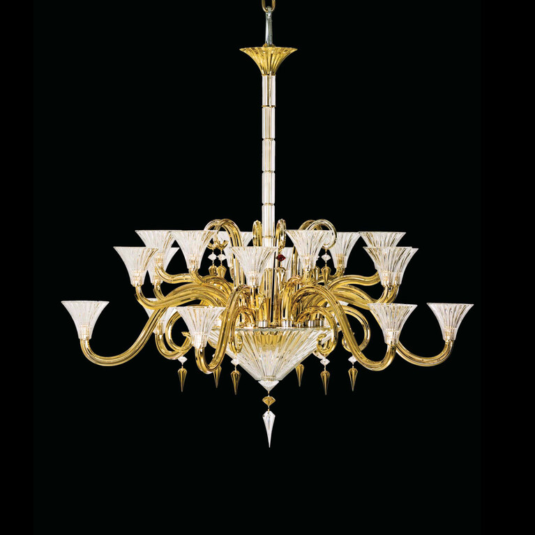 ミルニュイ  シャンデリア ゴールド (18L) Baccarat、ゴールドのクリスタル製