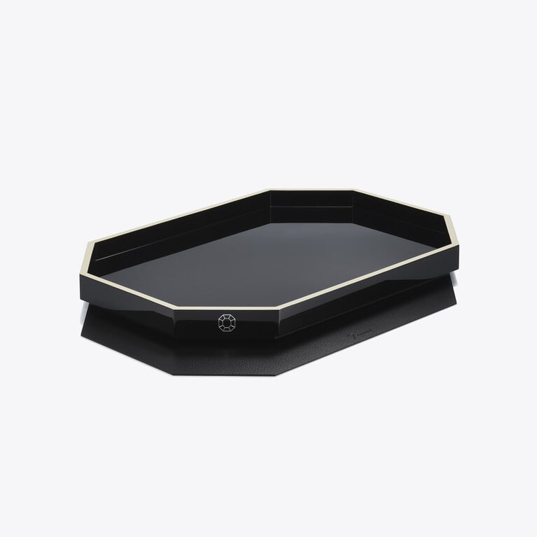 Octogone Tray M Baccarat in Recycled leather Black View 2