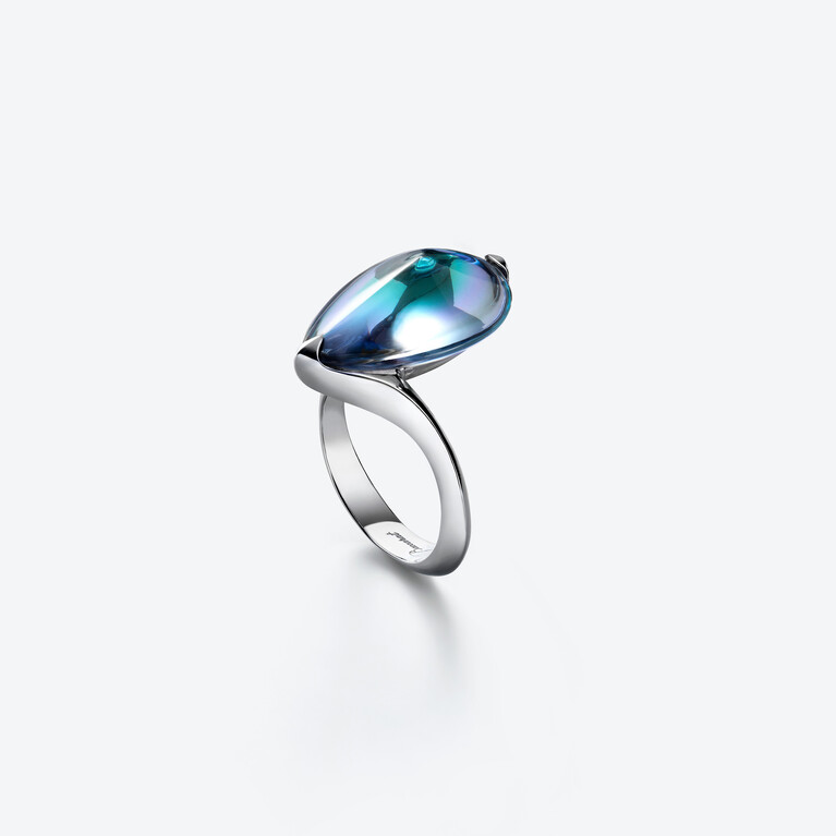 Fleurs de Psydélic Silver Ring Aqua mirror Baccarat