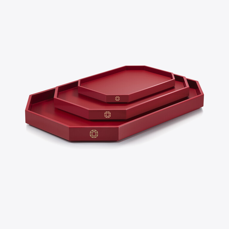 Plateau Octogone M Baccarat en Cuir Recycl&eacute; Rouge Voir 6
