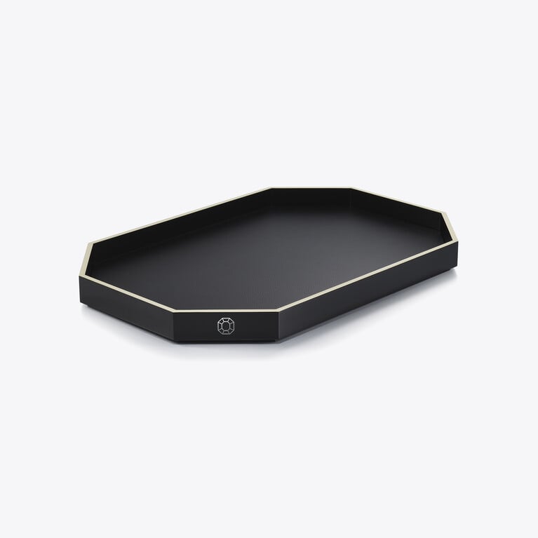 Octogone Tray M Baccarat in Recycled leather Black View 1