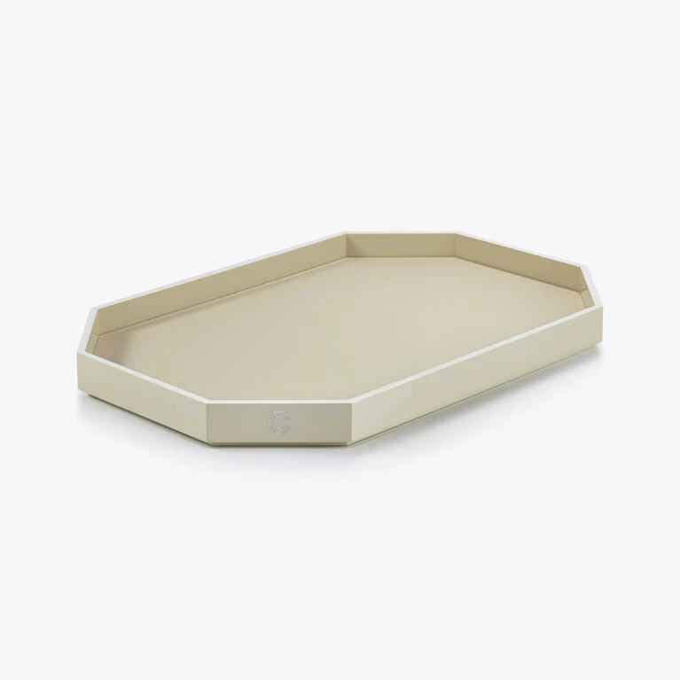 Octogone Tray L Baccarat in Recycled leather White View 1