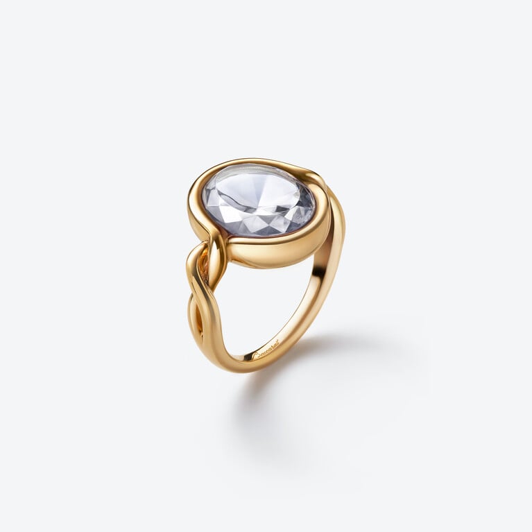 Croisé Gold Plated Ring Baccarat in Clear 18-Karat Gold-Plated