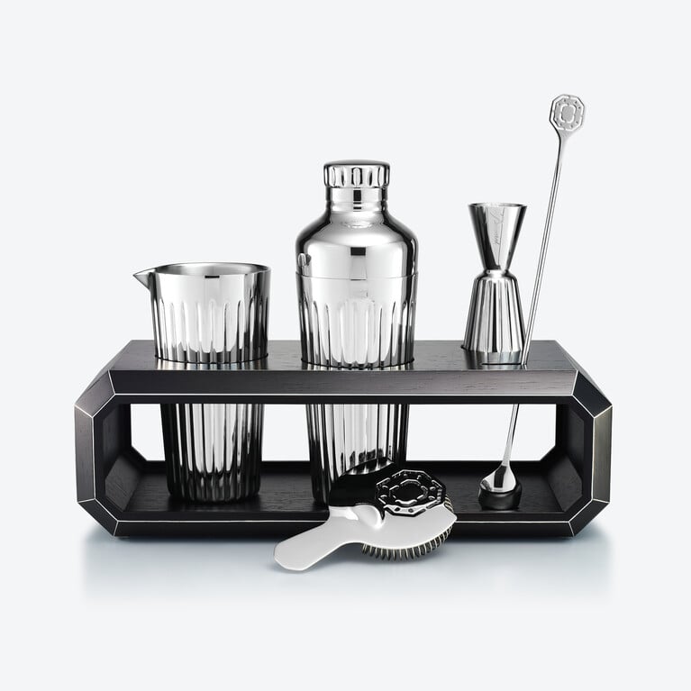 Octogone Bar Accessory Case Black Oak & Harmonie Set of 4 Bar Accessories & Harmonie Shaker Baccarat in View 1