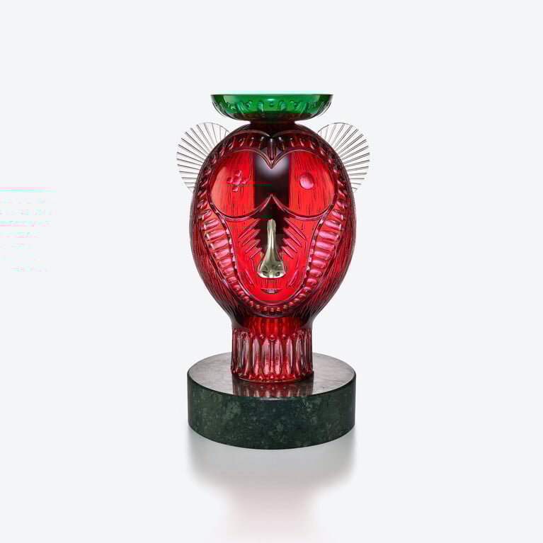 Sculpture Singe Faunacrystopolis Baccarat en Cristal Rouge