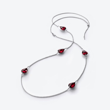 Fleurs de Psydélic Silver Long Necklace Iridescent Red Baccarat