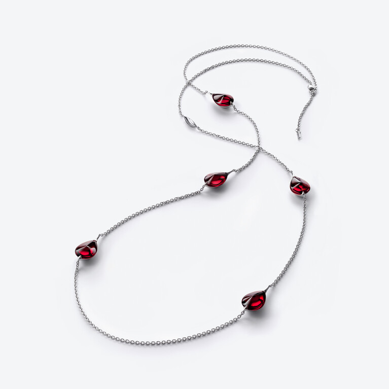 Fleurs de Psydélic Silver Long Necklace Iridescent Red Baccarat