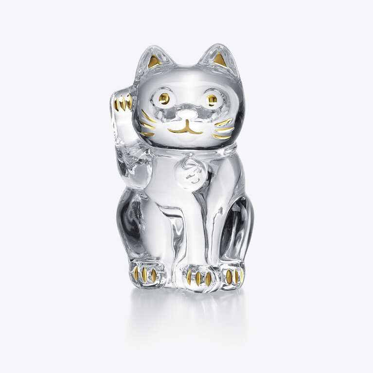 Cat Maneki Neko Figurine XL Baccarat in Crystal Gold View 1