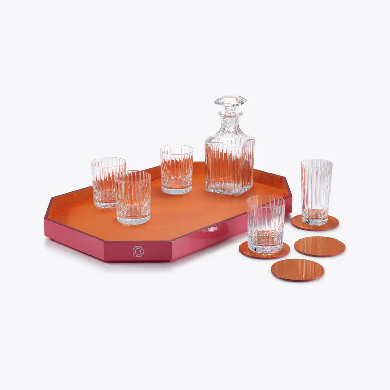 Plateau Octogone L Baccarat en Cuir Recycl&eacute; Orange Voir 3
