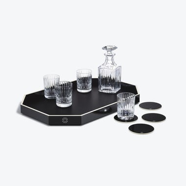 Octogone Tray L & Coaster X4 Black & Harmonie Tumblers & Whiskey Decanter  Baccarat