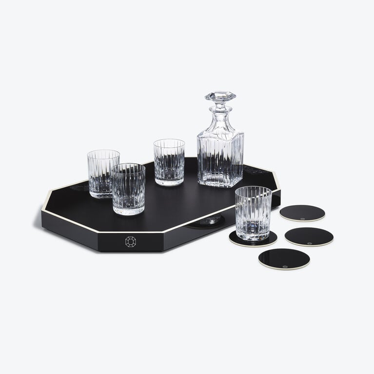 Octogone Tray L & Coaster X4 Black & Harmonie Tumblers & Whiskey Decanter  Baccarat