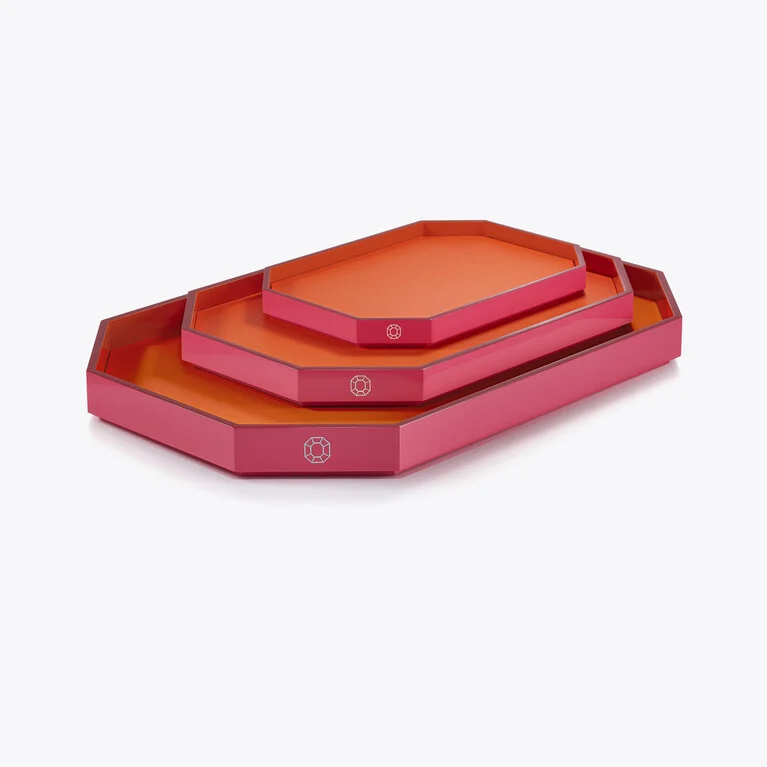 Plateau Octogone L Baccarat en Cuir Recycl&eacute; Orange Voir 5