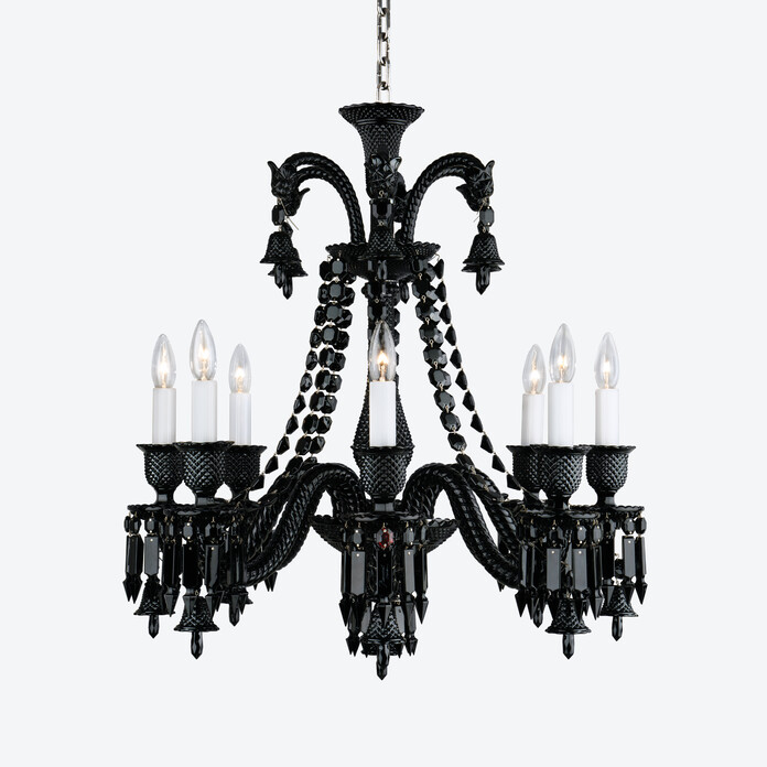 Lustre à 12 bras de lumières en bronze doré et cristal taillé par
