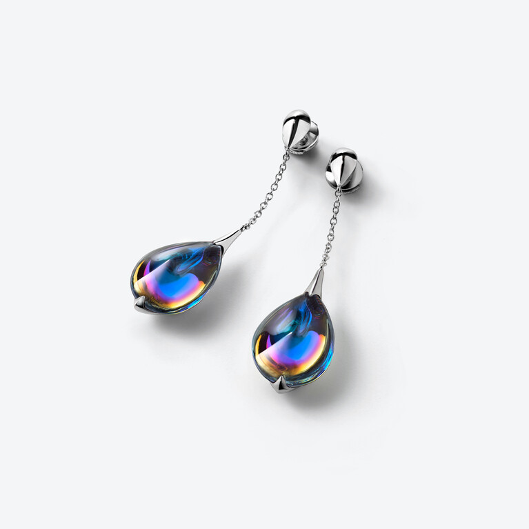 Fleurs de Psydélic Silver Earrings Blue Scarabee Baccarat